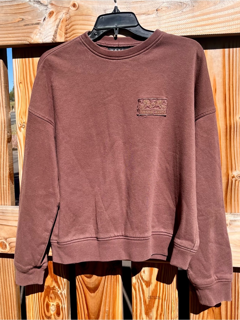 Motel Rocks Brown Crewneck Sweatshirt with Chest Patch